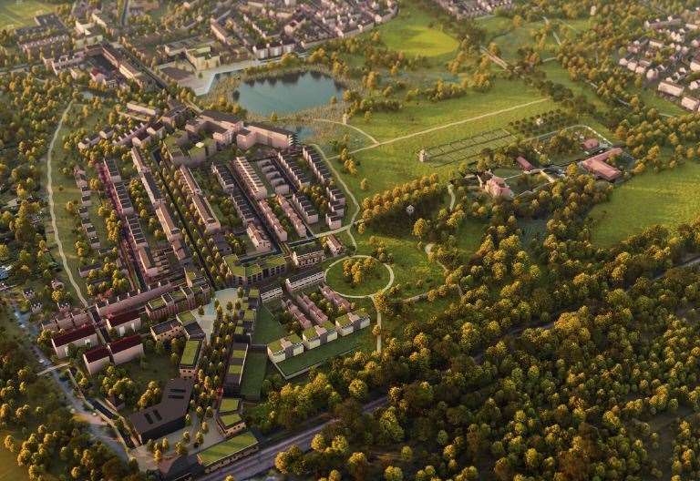Solar canopies and electric vehicle charging at the sustainable all-electric town in Kent